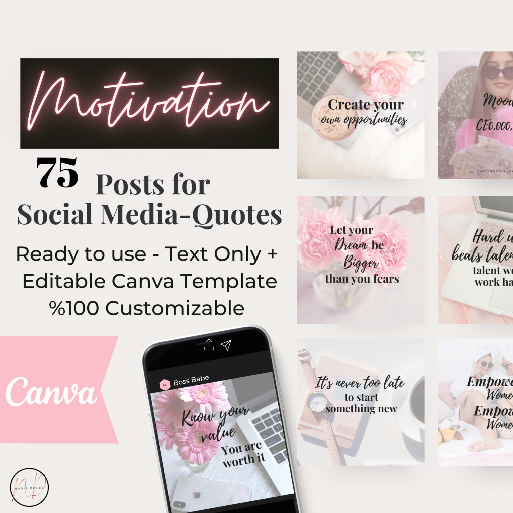 75  Motivational Entrepreneur Social Media Posts Instagram Canva Editable template Boss Ladies, for women, girl bosses, inspirational